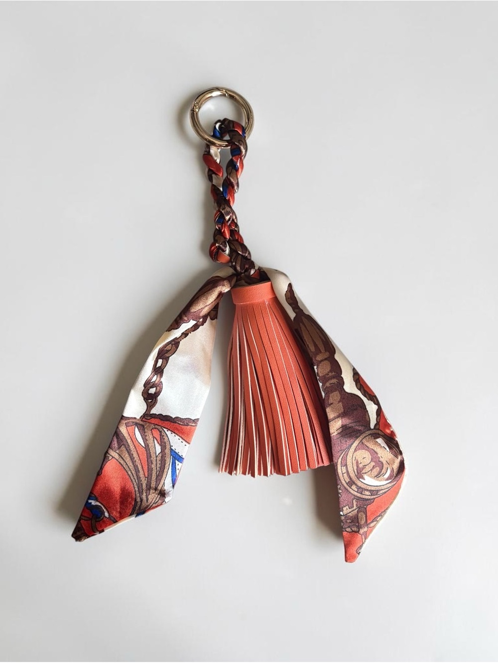 Orange Silk Scarf Tassel Bag Charm